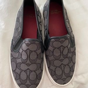 Womens Black Coach slip ons